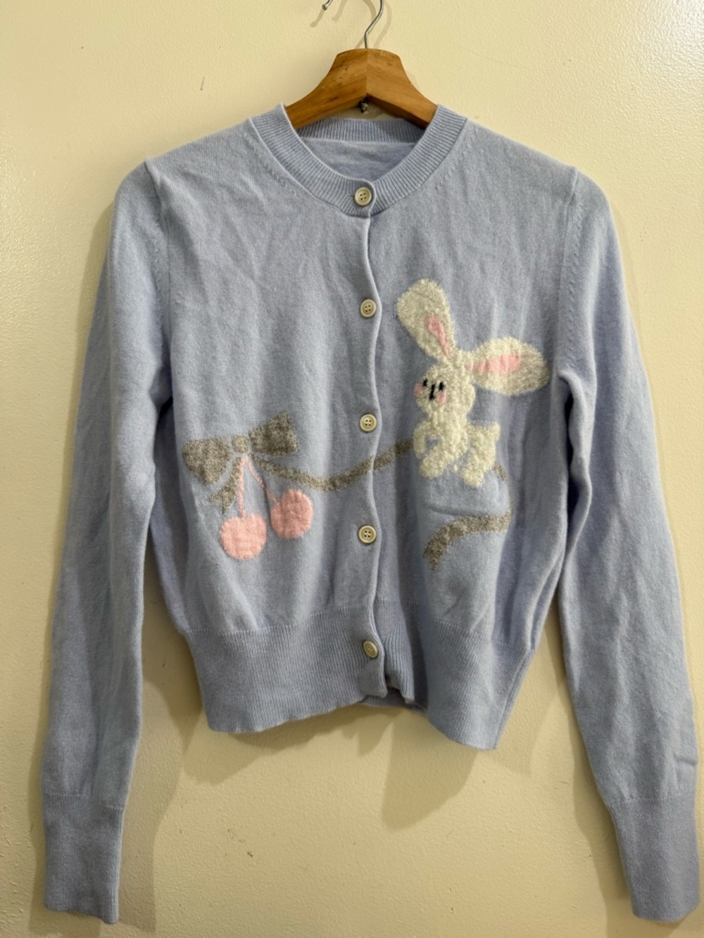 DIDDI MODA Light Blue Bunny Appliqué Button-Up Cardigan